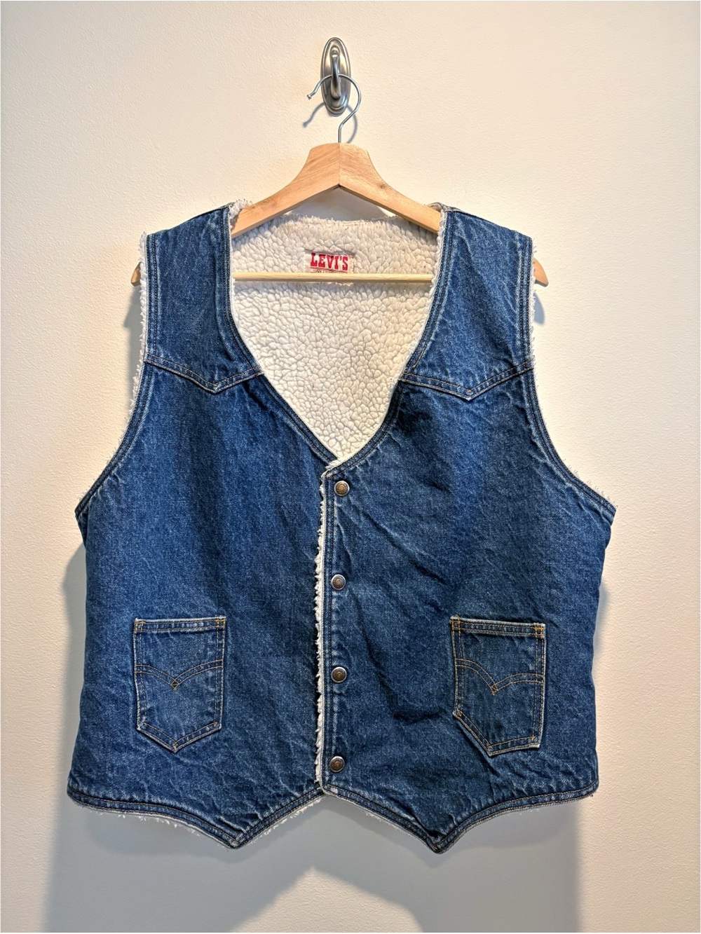 Levi's || Vintage Sherpa Denim Trucker Vest Blue Jean USA Made XL